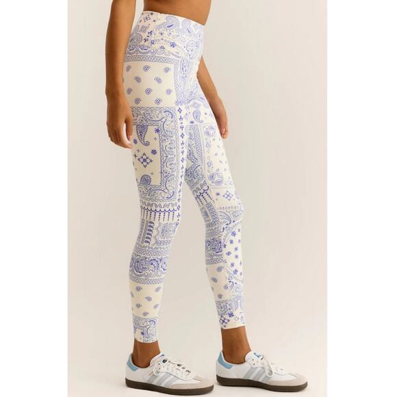 Z Supply Active Bandana 7/8 Leggings Size S Blue Off White Print Yoga Athleisure - Picture 1 of 9